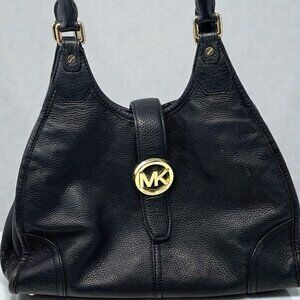 Michael Kors Hudson Black Pebbled Leather Shoulder Bag